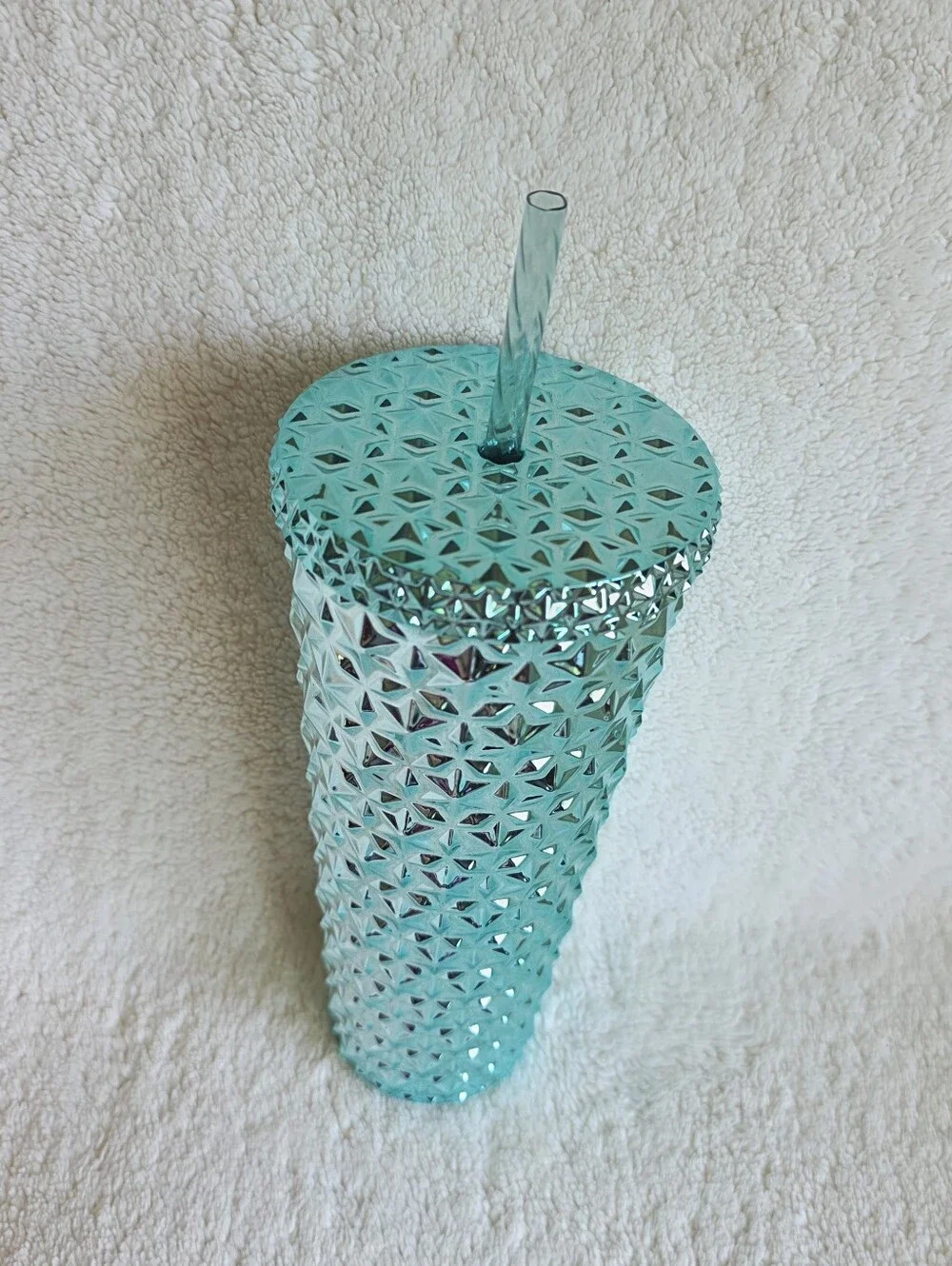 New 26 oz Acrylic Iridescent Double Wall mint Tumbler Cup w Straw Holiday Time